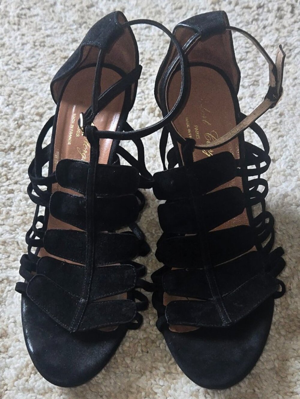 Robert Clergerie Black Suede Gladiator Wedge Size 7